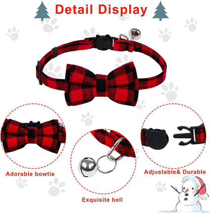 Red and Black Buffalo Plaid Christmas Cat Dog Costume with Santa Cape, Hat, Collar, Bell, and Bowtie - Medium